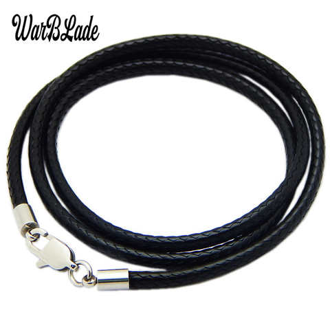 WarBLade 1.5mm 2mm 3mm Leather Cord Black Necklace Chain Stainless Steel Lobster Clasp Connector Round Waxed Rope For Men Women ► Photo 1/5