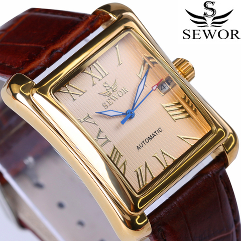 New SEWOR Top Brand Luxury Rectangular Men Watches Automatic Mechanical Watch Roman Display Antique Clock Relogio Wrist Watch ► Photo 1/6