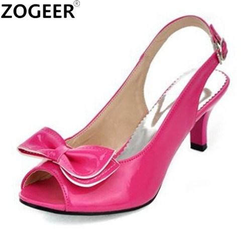2022 Summer Sweet Women Sandal Plus Size 34-43 Fashion Medium Heel Sandals Casual Bowtie Candy Color Ladies Women Shoe pink ► Photo 1/6