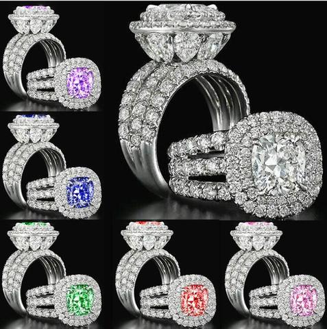 YaYI Jewelry Fashion  Princess Cut  7.8 CT Multi-color Zircon Silver Color Engagement Rings wedding Rings Party Rings ► Photo 1/1