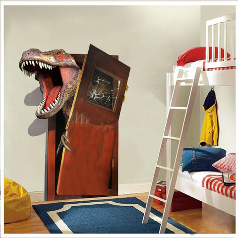 new cartoon 3d dinosaur pvc broken wall stickers for living room home wall art decor diy removable decals kids gift ► Photo 1/6