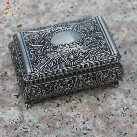 Free Shipping Pewter Plated Flower Engraved Metal Jewelry Box Zinc Alloy Trinket Gift Box Nice Jewellery Case ► Photo 1/6