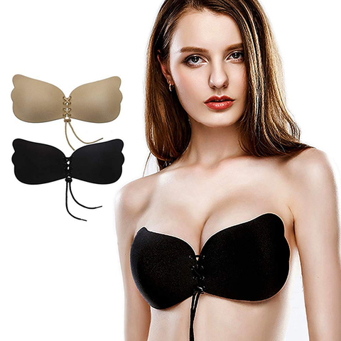 Women Self Adhesive Strapless Bandage Blackless Solid Bra Sticky Gel Silicone Push Up Women's Underwear Invisible Bra DropShip ► Photo 1/6