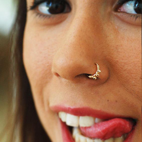 Gold Real Piercing Nose Ring Handmade Jewelry Gold Filled Nose Rings Faux Vintage Charm Hoop Fake Piercing Grillz Punk Jewelry ► Photo 1/4