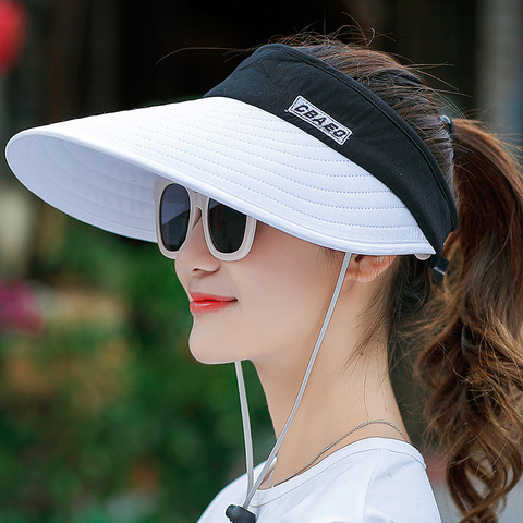 women summer sun visor wide-brimmed hat beach hat adjustable UV protection female cap  packable ► Photo 1/6