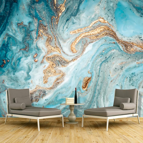 Custom 3D Wallpaper Modern Ink Landscape Abstract Golden Marble Texture Wall Painting Living Room Art Home Decor Blue Wallpapers ► Photo 1/6