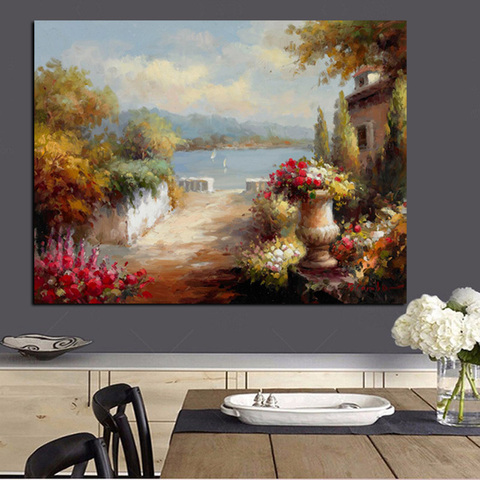 HD Print Abstract Mediterranean Sea Garden Landscape Oil Painting on Canvas Modern Sofa Poster Art Wall Picture for Living Room ► Photo 1/6
