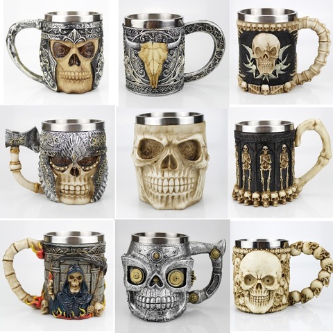 Skull and Bones Design Stainless Steel Coffee Mug Halloween Cup Gothic Drinkware