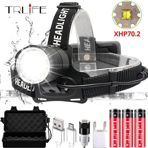 Super Bright XHP70.2 USB Rechargeable Led Headlamp XHP70 Most Powerfull Headlight Fishing Camping ZOOM Torch by 3*18650 battery ► Photo 1/6