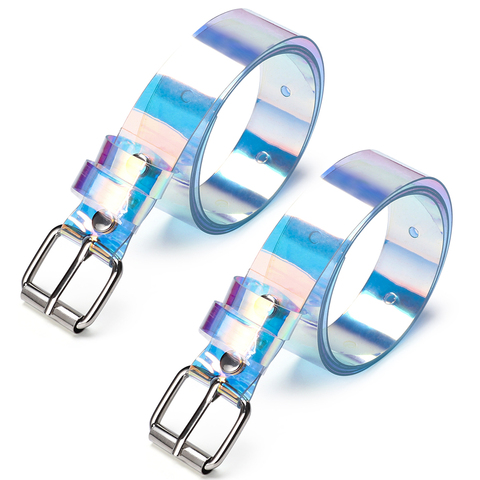 1PC Transparent Women Laser Holographic Rainbow Clear Pin Buckle Wide Belt Waist Bands Strap Ladies Invisible Punk Waistband ► Photo 1/4