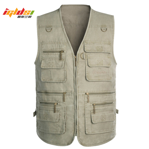 Male Casual Summer Cotton Sleeveless Tactical Vest With Many 16 Pockets Men Multi Pocket Photograph Waistcoat Plus Size 6XL 7XL ► Photo 1/6