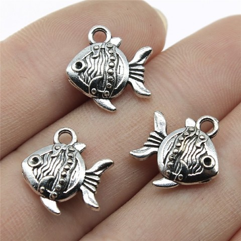 WYSIWYG 15pcs Charms Double Sided Fish Goldfish 14x15mm Antique Pendant Fit Vintage Tibetan Silver Color DIY Handmade Jewelry ► Photo 1/3