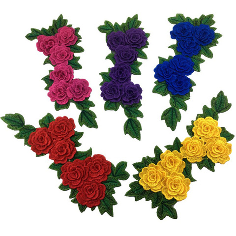 3D Flower Patch Clothing Accessories Red Flowers Embroidery Applique Decoration Accessories Hotfix Jean Patches NL291 ► Photo 1/6