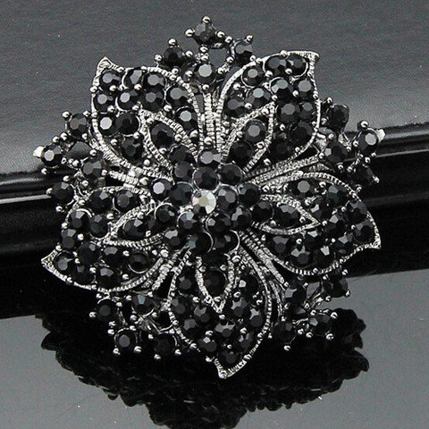 Vintage Fashion Women Clothes Black Crystals Flower Luxury Brooch Wedding Party Gift Brooch Pins For girls ► Photo 1/6
