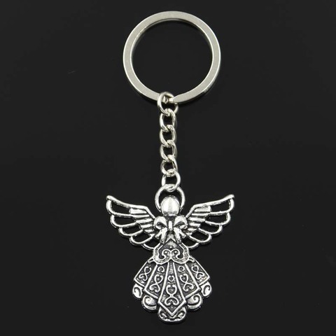 Fashion Guardian Angel 42x38mm Pendant 30mm Key Ring Metal Chain Silver Color Men Car Gift Souvenirs Keychain Dropshipping ► Photo 1/4