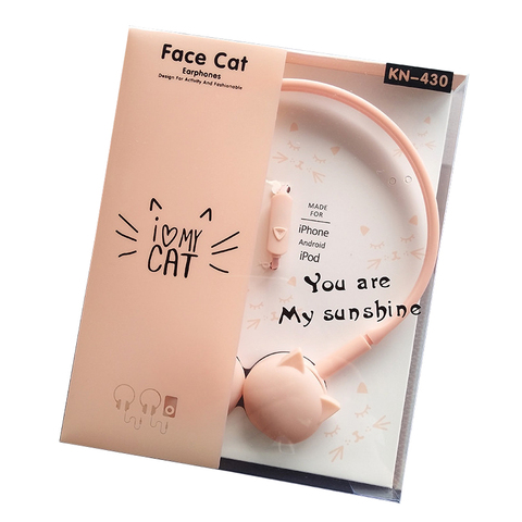 Cute Face Cat Earphones Over-Ear Muisc Stereo Headphone With Microphone Children Daughter Earpieces Headset With Retail Package ► Photo 1/6