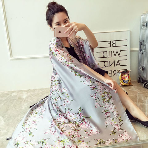 100% Natural Silk Scarf Women Luxury Brand Digital Print Flowers Silk Pashmina Shawl Female Long Bandana Foulard 2022 Oversize ► Photo 1/6