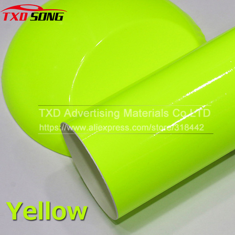 10/20/30/40/50/60x152CM Fluorescent yellow glossy vinyl wrap film Glossy Vinyl sticker with air free bubbles by free shipping ► Photo 1/6