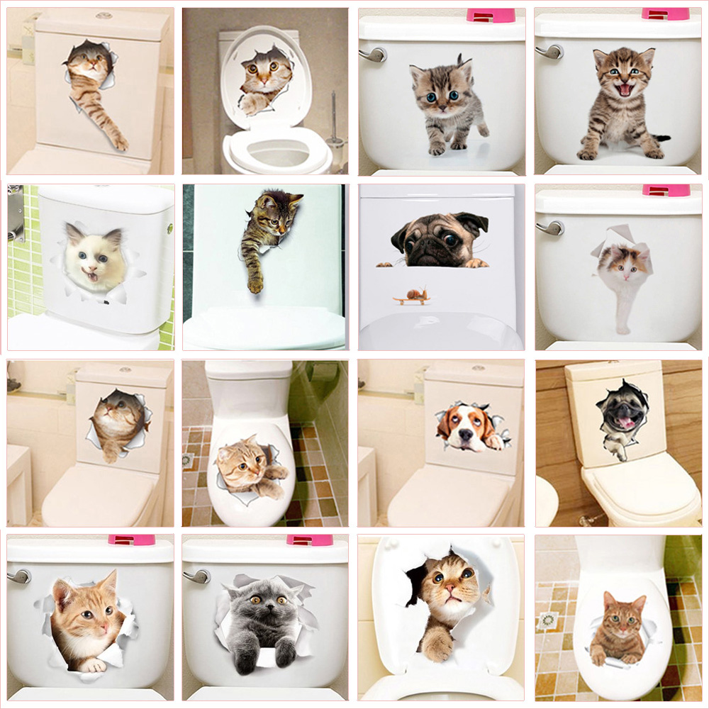 Cute Kitten Toilet Stickers Wall Decals 3d Hole Cat Animals Mural Art Home  Decor Refrigerator Posters - Price history & Review | AliExpress Seller - A  Home Decor Store 