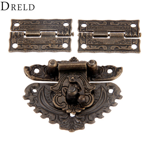 DRELD Antique Bronze Furniture Hardware Box Latch Hasp Toggle Buckle + 2Pcs Decorative Cabinet Hinges for Jewelry Wooden Box ► Photo 1/6
