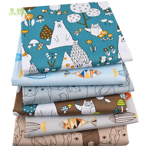 Chainho,6pcs/Lot,New Bears&Fishes,Twill Cotton Fabric,Patchwork Cloth,DIY Sewing Quilting Fat Quarters Material For Baby&Child ► Photo 1/6