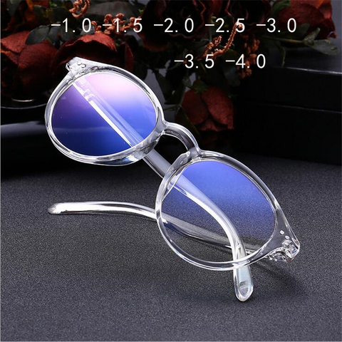 0 -1 -1.5 -2.0 To -4.0  Round Myopia Glasses Finished Women Men Short-sight Eyewear Nearsighted Spectacles Transparent Frame ► Photo 1/6