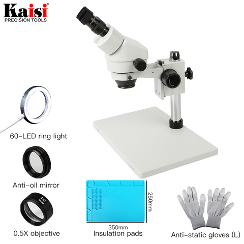 Binocular Industrial  Stereo Microscope 7-45X Continuous Zoom with big size metal stand Includes 0.5X Objective LED Ring Light ► Photo 1/6