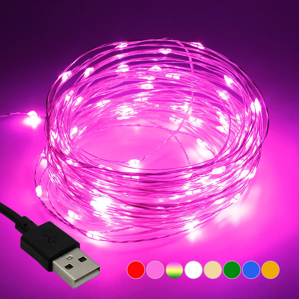 Led String Lights 10m 100leds 5V USB Powered Waterproof Silver Wire Garland Xmas 