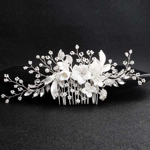 Korean Original design handmade ceramic flower hair comb bride wedding Head hair Jewelry ► Photo 1/6
