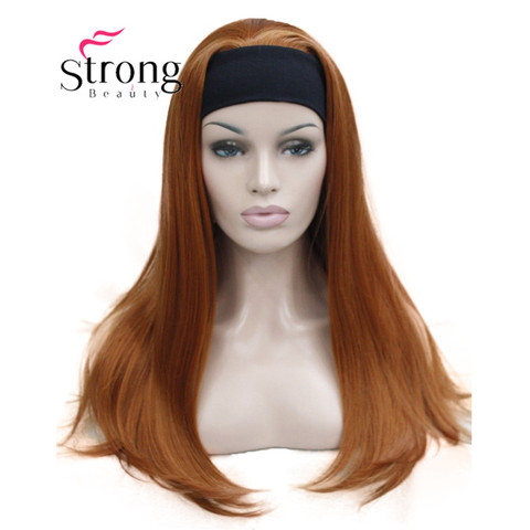 StrongBeauty Long Straight Wig Half 3/4 Wig with Headband Orange Red Women's Synthetic Wigs ► Photo 1/6