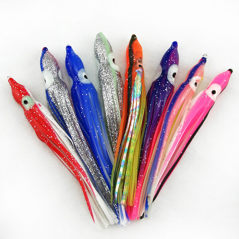 10pcs/lot 9cm octopus lure,squid jigs fishing lure soft lure sea fishing salt water big game bait skirt Mixed Color ► Photo 1/4