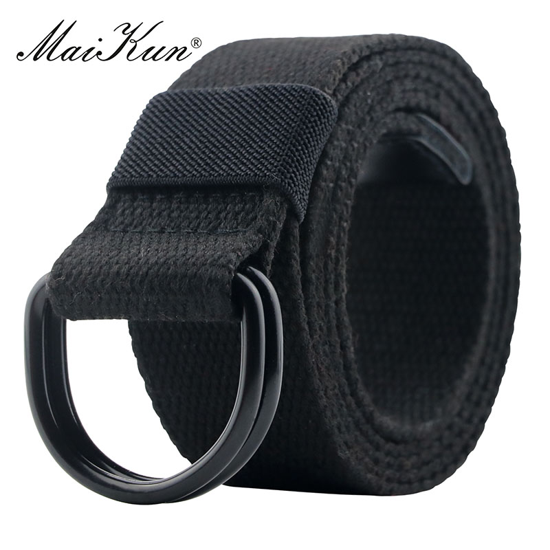 Mens Belts Fashion Stripe Canvas Double D-Ring Buckle Casual Jeans Belt Unisex