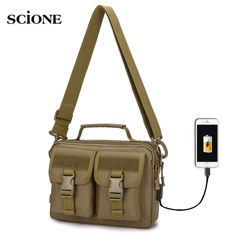 USB Molle Military Bag Tactical Messenger Shouler Bags Camping Hunting Handbag 
