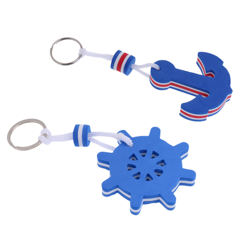 2 Pieces Kayaking Boating Sea Fishing Water Floating Keychain Key Ring for Couples Lovers- Anchor and Rudder Blue ► Photo 1/6