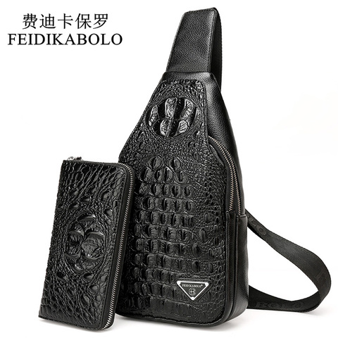 FEIDIKABOLO 3D Crocodile Men Chest Pack Leather Travel Men's Crossbody Bags Male Shoulder Bag Back Bag Rucksack Men Clutch Purse ► Photo 1/6