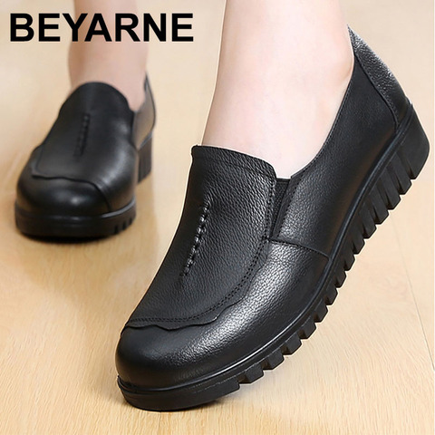 BEYARNEGenuine leather shoes women big size4.5-9 round toe designer flatshoes women hard-wearing light loafers spring/autumnE010 ► Photo 1/6