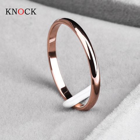 KNOCK Titanium Steel  Rose Gold  Anti-allergy Smooth  Simple Wedding Couples Rings Bijouterie for Man or Woman Gift ► Photo 1/5