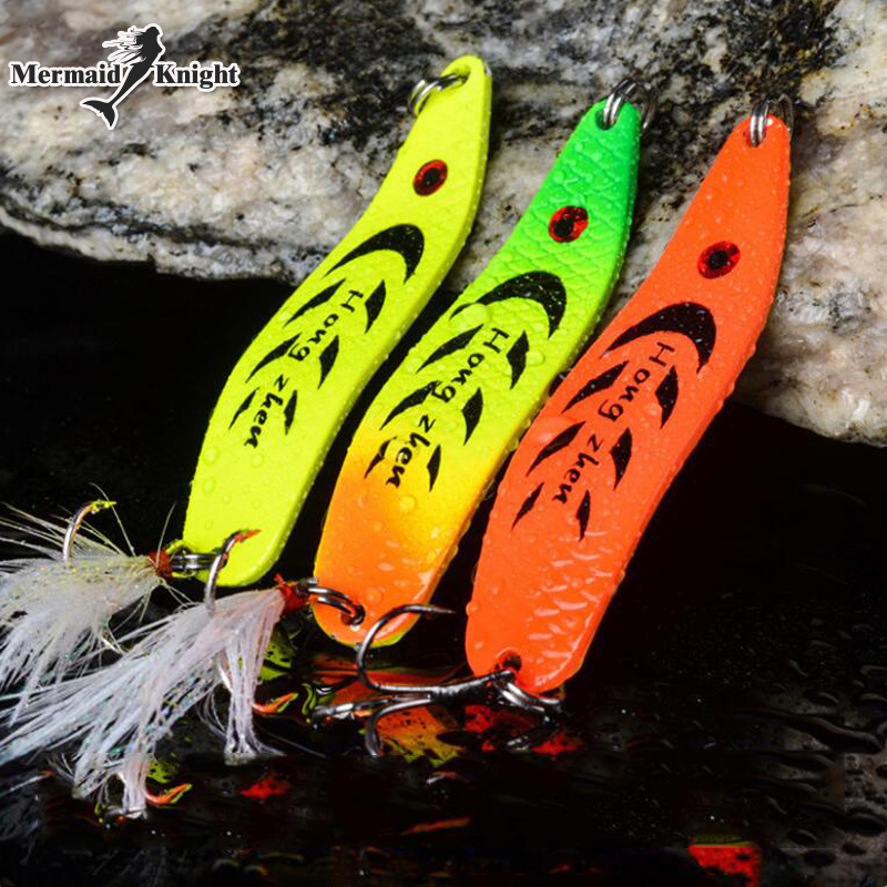 Fishing Spoons Hard Fishing Lures Treble Hooks Salmon Bass Metal GOLD 5pcs