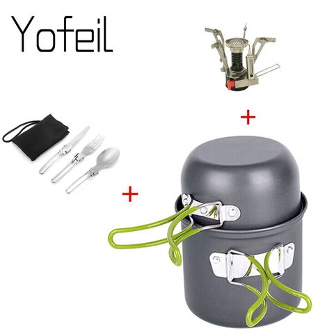 Outdoor Hiking Camping Cookware Set 1-2 Persons Portable Cooking Tableware Picnic Set  Pot Pans Bowls With Dinnerware Gas stove ► Photo 1/1