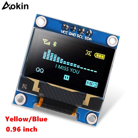 For Arduino 0.96 inch IIC Serial Yellow Blue OLED Display Module 128X64 I2C SSD1306 12864 LCD Screen Board GND VCC SCL SDA 0.96