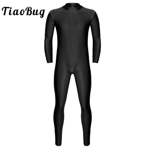 TiaoBug Men One-piece Long Sleeve Skin-Tight Solid Color Ballet Gymnastics Leotard Unitard Bodysuit Adult Stage Dance Costumes ► Photo 1/6
