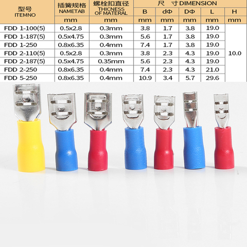 50pcs Female Red blue yellow 2.8mm 4.8mm 6.3mm Insulated Spade Wire Connector Electrical Crimp Terminal ► Photo 1/6