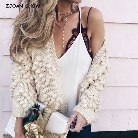 2022 Sexy Hollow out Hole 3D Ball Sweater Vintage Woman O neck Long sleeve Knit Loose Knitwear Cardigan Jumper Femme kledin ► Photo 1/6