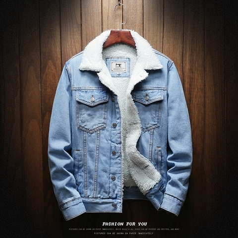 Men Light Blue Winter Jean Jackets Outerwear Warm Denim Coats New Men Large Size Wool Liner Thicker Winter Denim Jackets Size6XL ► Photo 1/6
