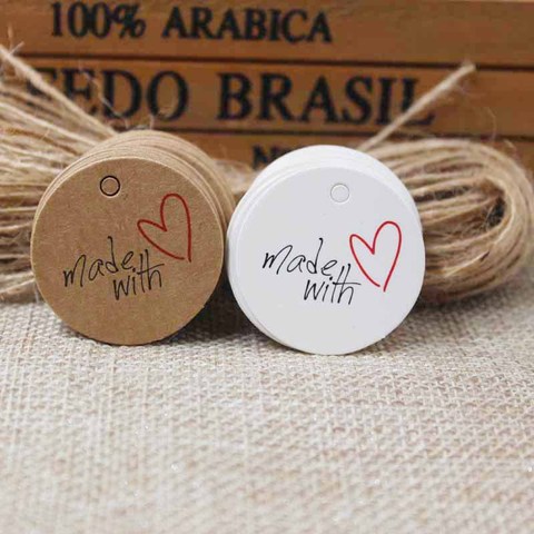 3cm cute thank you label tag ,Made with love paper Kraft/white gift hang tag100pcs +100 string  for gift packing decoration ► Photo 1/6