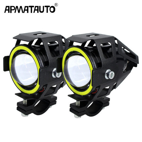 2PCS 125W Motorcycle Headlight w/ Angel Eye Devil Eye 3000LM moto spotlight U7 LED Driving Fog Spot Head Light Decorative Lamp ► Photo 1/6