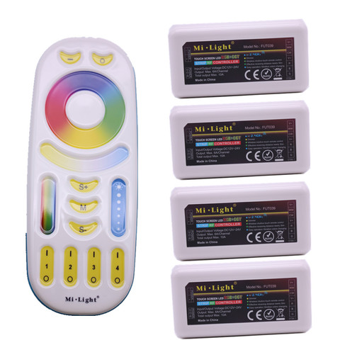 MiLight RGB CCT (RGB+Cool White+Warm White) Controller DC12-24V 2Ax5CH FUT039 + 2.4G RF Wireless RGB+CCT 4-Zone Touch Remote ► Photo 1/6