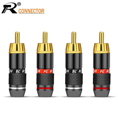 4pcs/2pairs Gold Plated RCA Connector RCA male plug adapter Video/Audio Wire Connector Support 6mm Cable black&red super fast ► Photo 1/6
