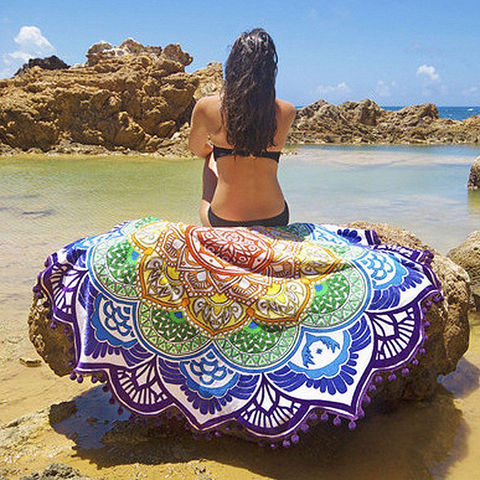 Bohemian Mandala Tassel Beach Round Tapestry Hippie Throw Roundie Yoga Mat Towel 10 ► Photo 1/1