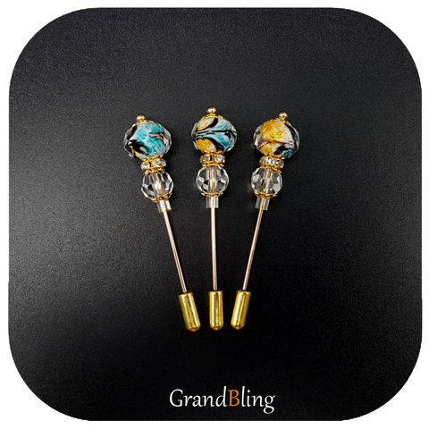 Unique Hand-made Glass Beads Lapel Pins/Hijab Pins Wholesale ► Photo 1/4